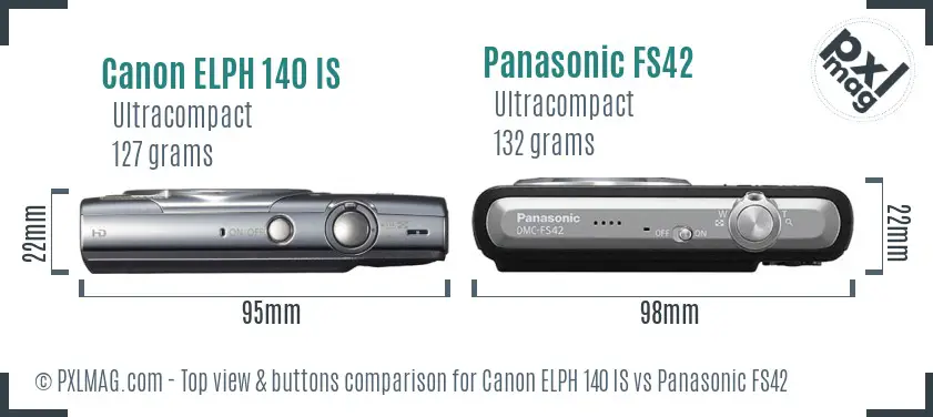 Canon ELPH 140 IS vs Panasonic FS42 top view buttons comparison