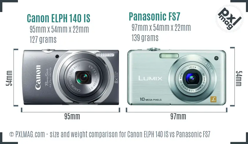 Canon ELPH 140 IS vs Panasonic FS7 size comparison