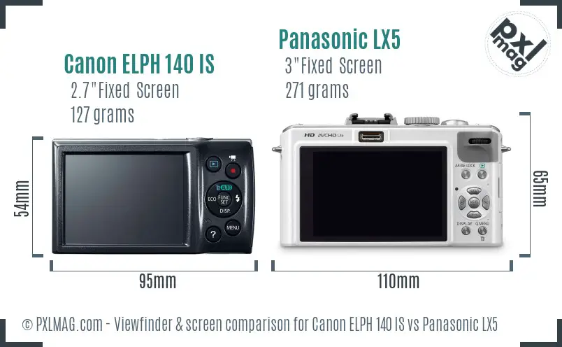 Canon ELPH 140 IS vs Panasonic LX5 Screen and Viewfinder comparison