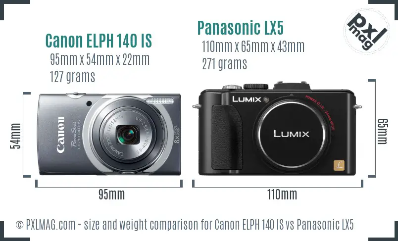 Canon ELPH 140 IS vs Panasonic LX5 size comparison