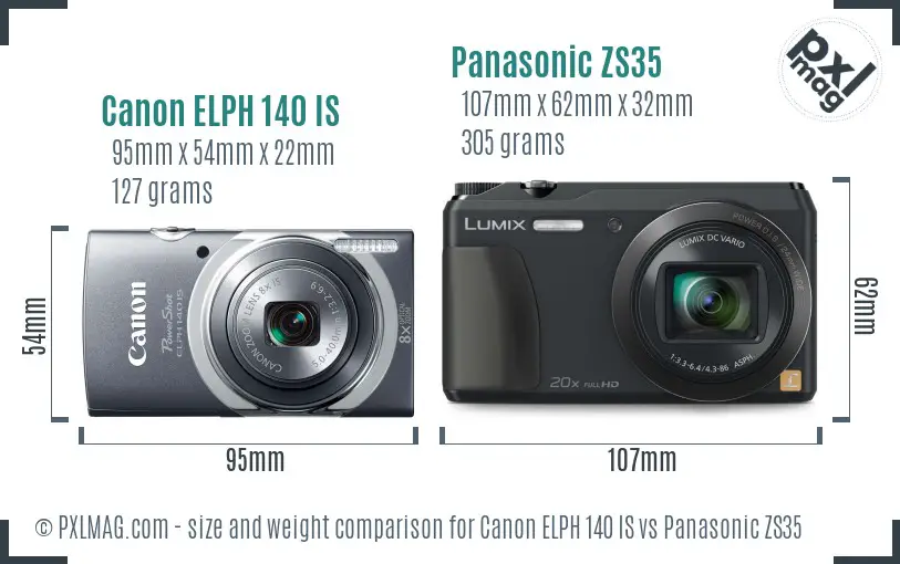Canon ELPH 140 IS vs Panasonic ZS35 size comparison
