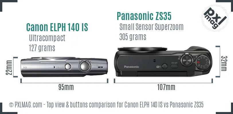 Canon ELPH 140 IS vs Panasonic ZS35 top view buttons comparison