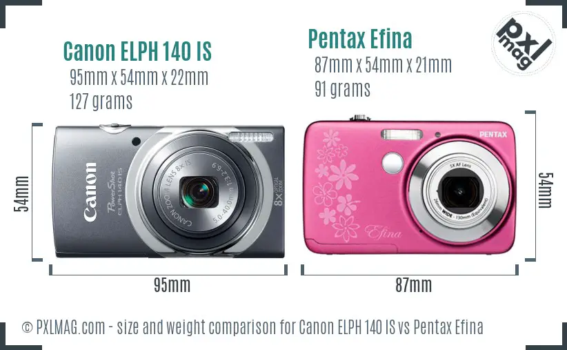 Canon ELPH 140 IS vs Pentax Efina size comparison