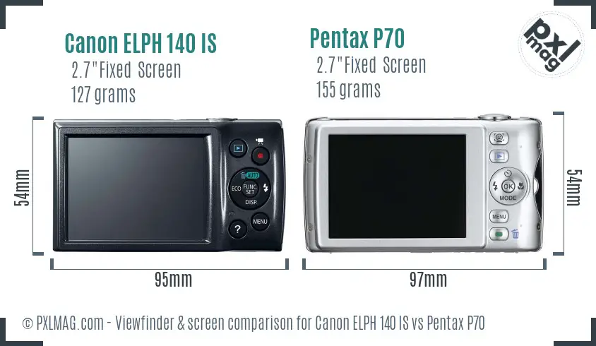 Canon ELPH 140 IS vs Pentax P70 Screen and Viewfinder comparison