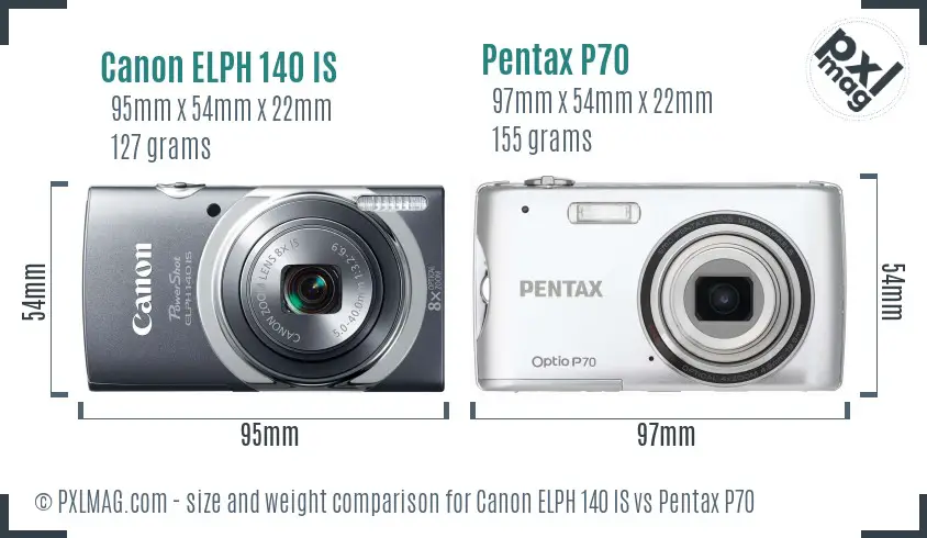 Canon ELPH 140 IS vs Pentax P70 size comparison