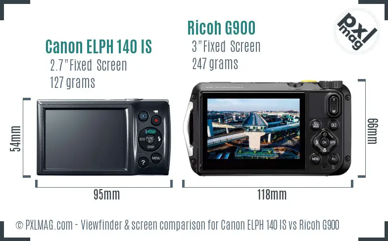 Canon ELPH 140 IS vs Ricoh G900 Screen and Viewfinder comparison