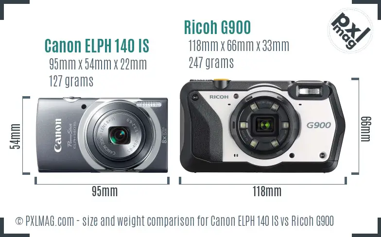 Canon ELPH 140 IS vs Ricoh G900 size comparison