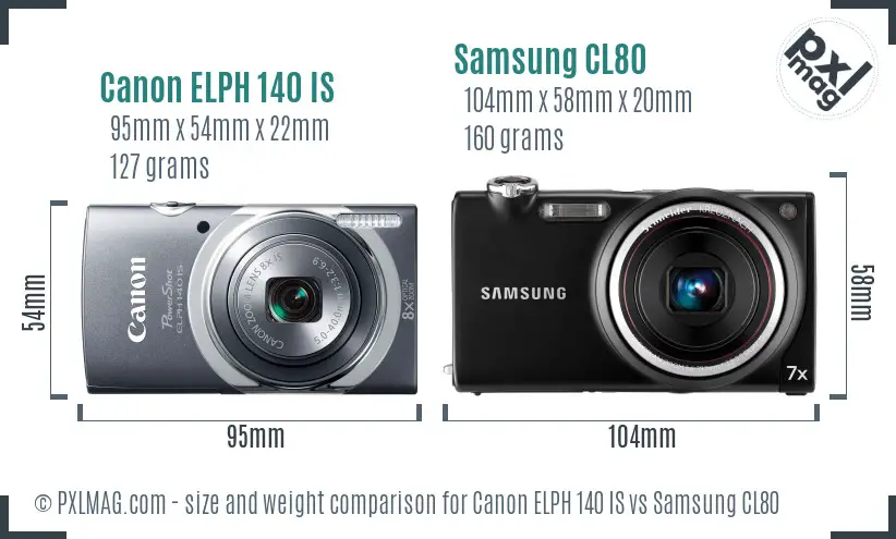 Canon ELPH 140 IS vs Samsung CL80 size comparison Canon ELPH 140 IS vs Samsung CL80 size comparison
