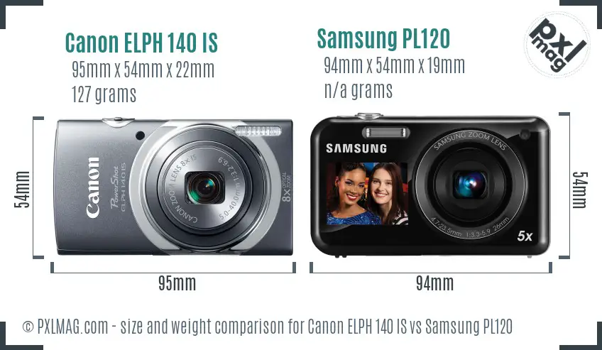 Canon ELPH 140 IS vs Samsung PL120 size comparison