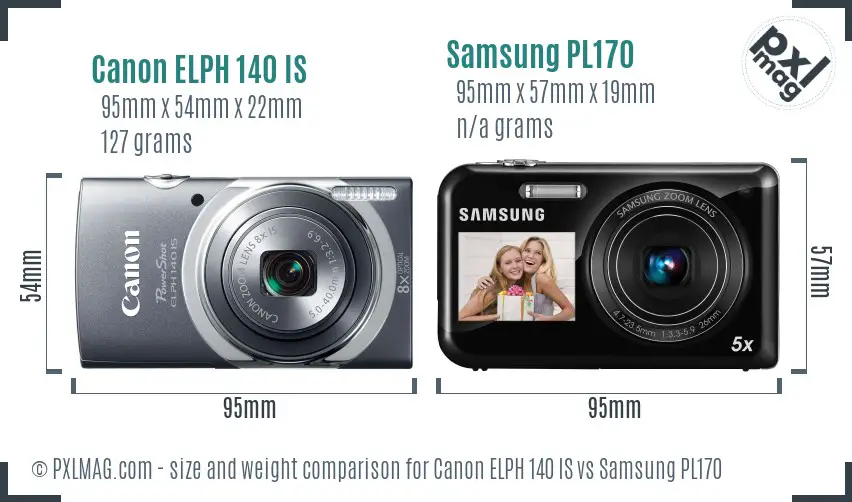 Canon ELPH 140 IS vs Samsung PL170 size comparison