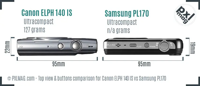 Canon ELPH 140 IS vs Samsung PL170 top view buttons comparison
