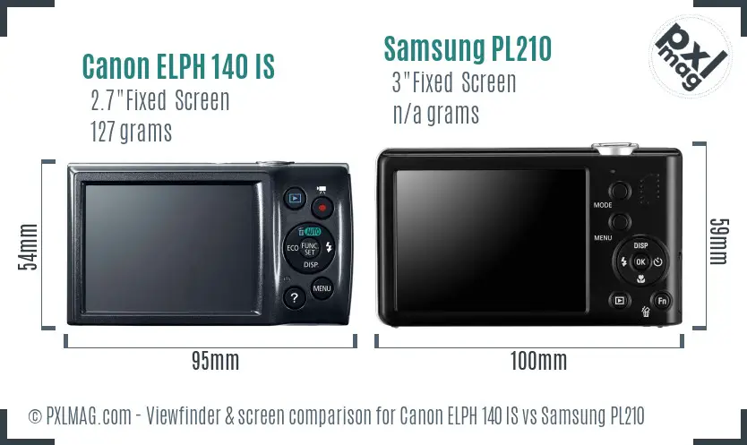 Canon ELPH 140 IS vs Samsung PL210 Screen and Viewfinder comparison