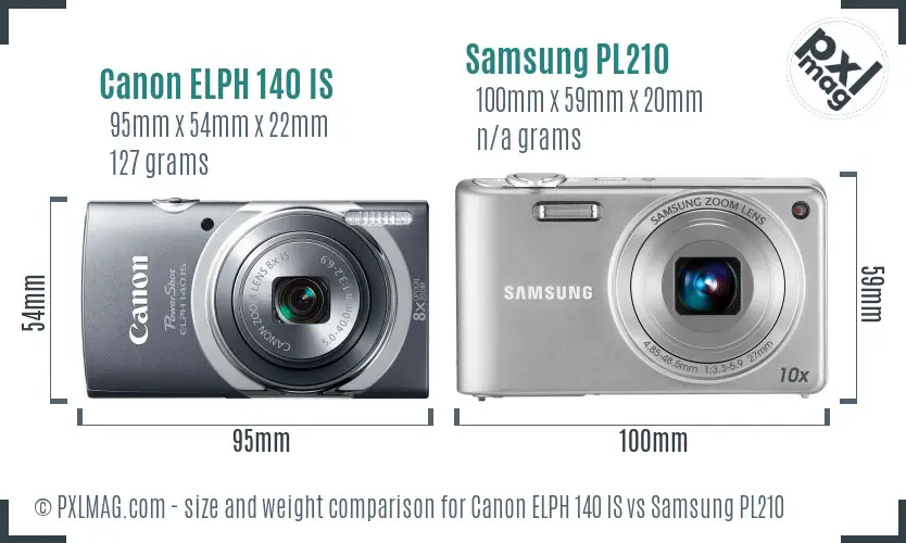 Canon ELPH 140 IS vs Samsung PL210 size comparison