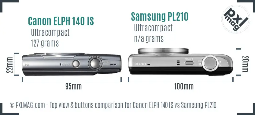 Canon ELPH 140 IS vs Samsung PL210 top view buttons comparison