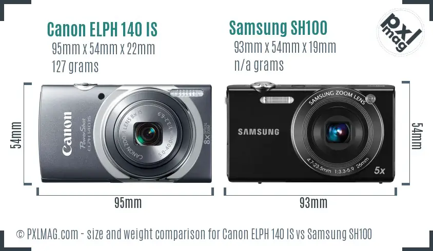 Canon ELPH 140 IS vs Samsung SH100 size comparison Canon ELPH 140 IS vs Samsung SH100 size comparison