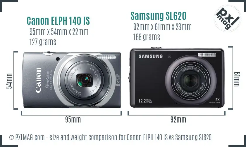 Canon ELPH 140 IS vs Samsung SL620 size comparison
