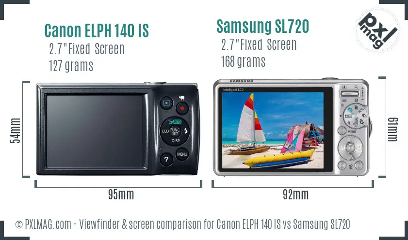 Canon ELPH 140 IS vs Samsung SL720 Screen and Viewfinder comparison