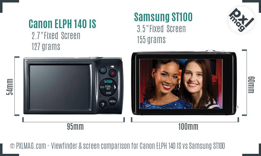 Canon ELPH 140 IS vs Samsung ST100 Screen and Viewfinder comparison