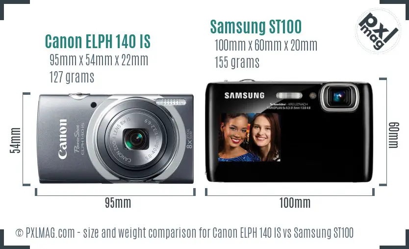 Canon ELPH 140 IS vs Samsung ST100 size comparison