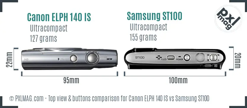 Canon ELPH 140 IS vs Samsung ST100 top view buttons comparison