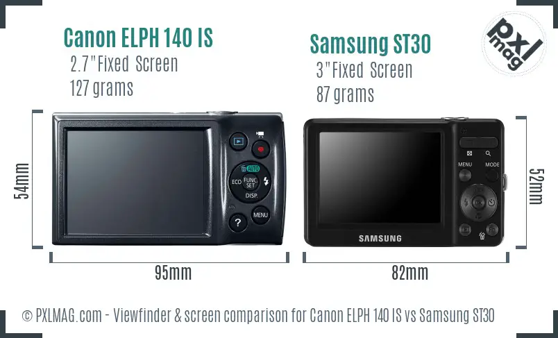 Canon ELPH 140 IS vs Samsung ST30 Screen and Viewfinder comparison