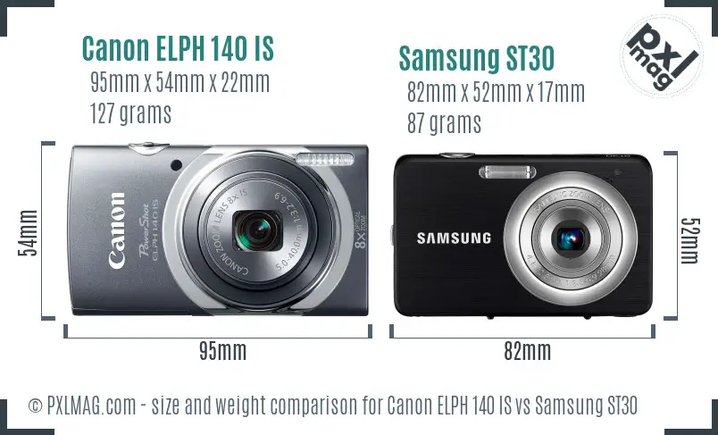 Canon ELPH 140 IS vs Samsung ST30 size comparison