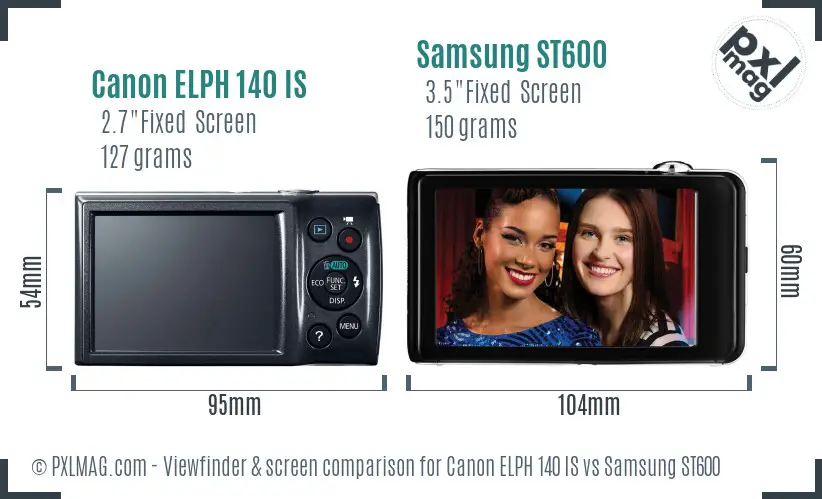 Canon ELPH 140 IS vs Samsung ST600 Screen and Viewfinder comparison