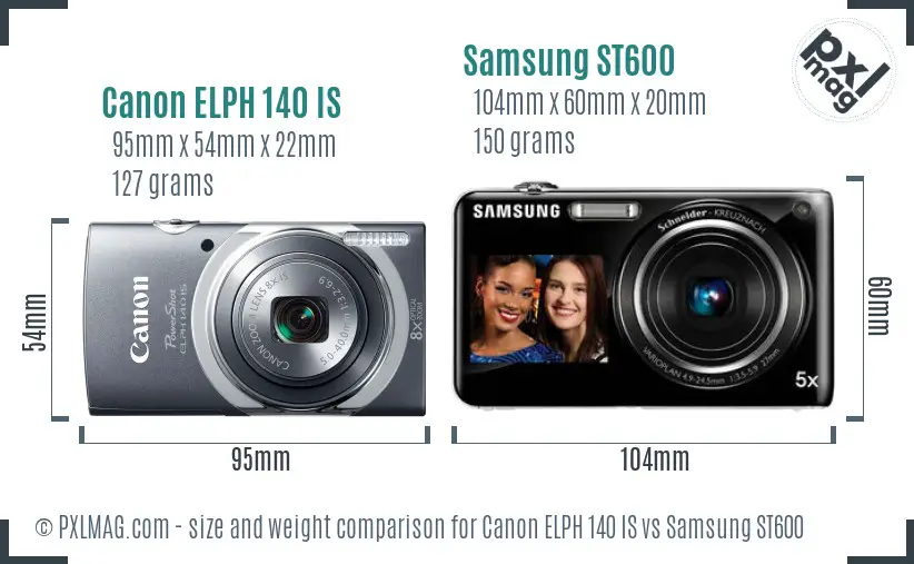 Canon ELPH 140 IS vs Samsung ST600 size comparison