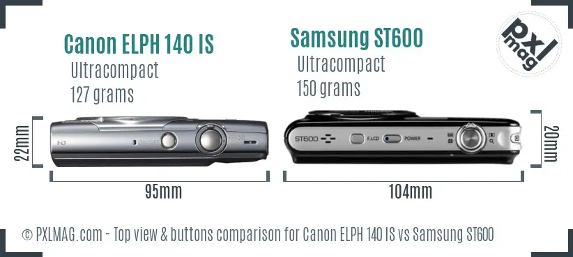 Canon ELPH 140 IS vs Samsung ST600 top view buttons comparison