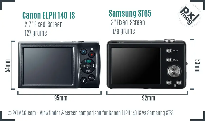 Canon ELPH 140 IS vs Samsung ST65 Screen and Viewfinder comparison