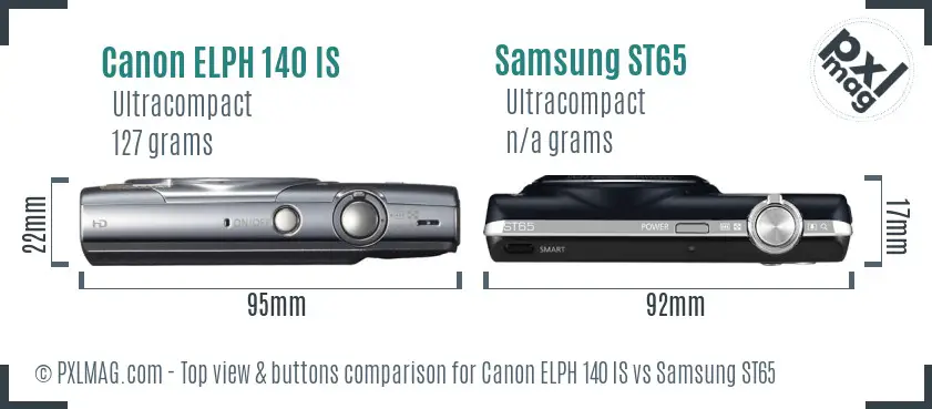 Canon ELPH 140 IS vs Samsung ST65 top view buttons comparison