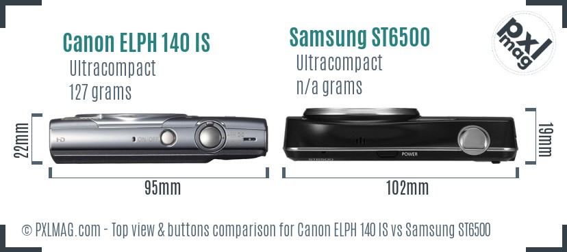 Canon ELPH 140 IS vs Samsung ST6500 top view buttons comparison