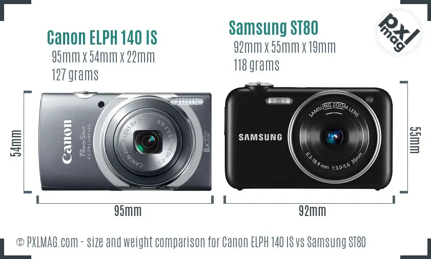 Canon ELPH 140 IS vs Samsung ST80 size comparison Canon ELPH 140 IS vs Samsung ST80 size comparison