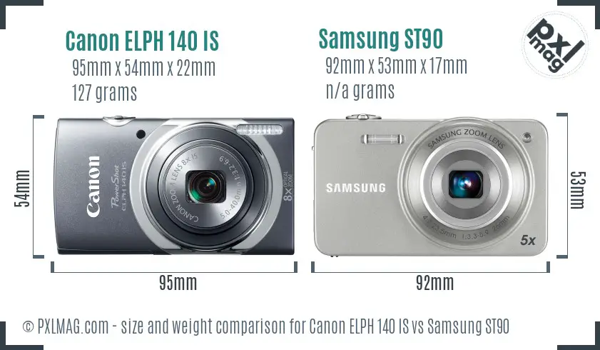 Canon ELPH 140 IS vs Samsung ST90 size comparison