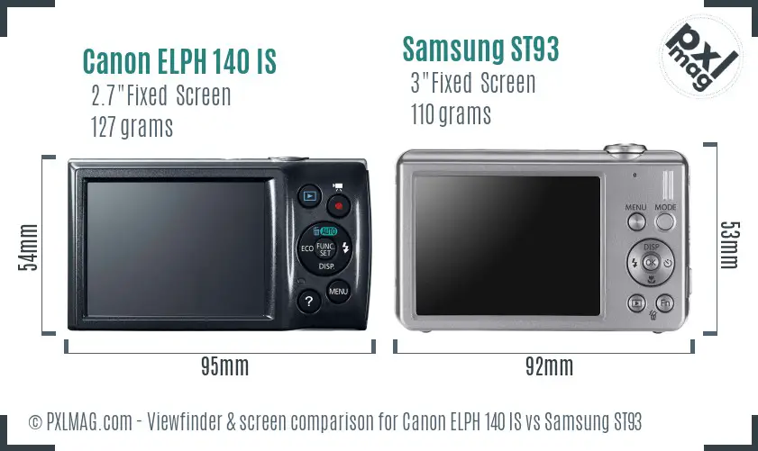 Canon ELPH 140 IS vs Samsung ST93 Screen and Viewfinder comparison