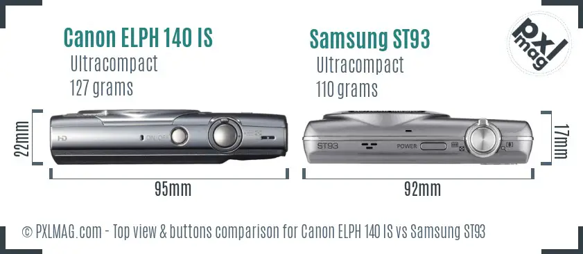 Canon ELPH 140 IS vs Samsung ST93 top view buttons comparison