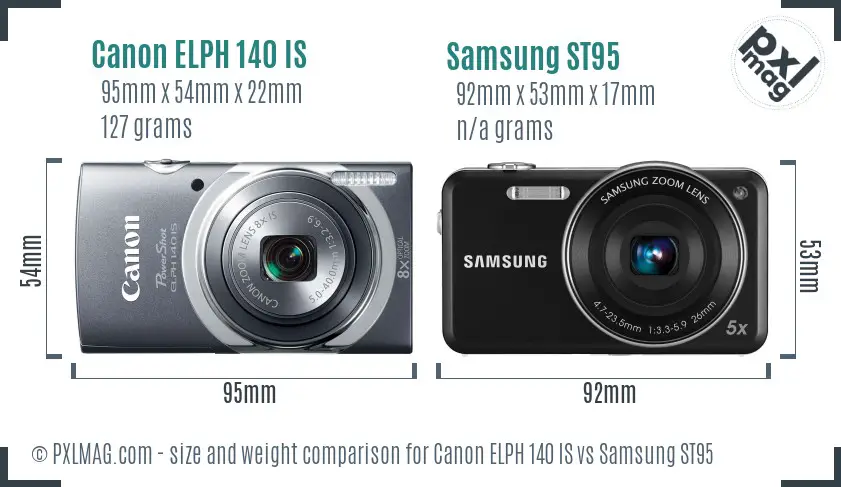 Canon ELPH 140 IS vs Samsung ST95 size comparison