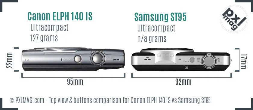 Canon ELPH 140 IS vs Samsung ST95 top view buttons comparison