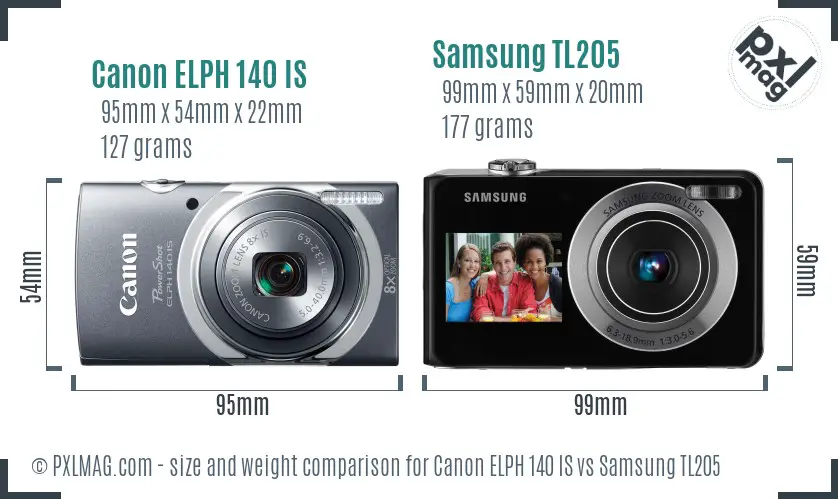 Canon ELPH 140 IS vs Samsung TL205 size comparison