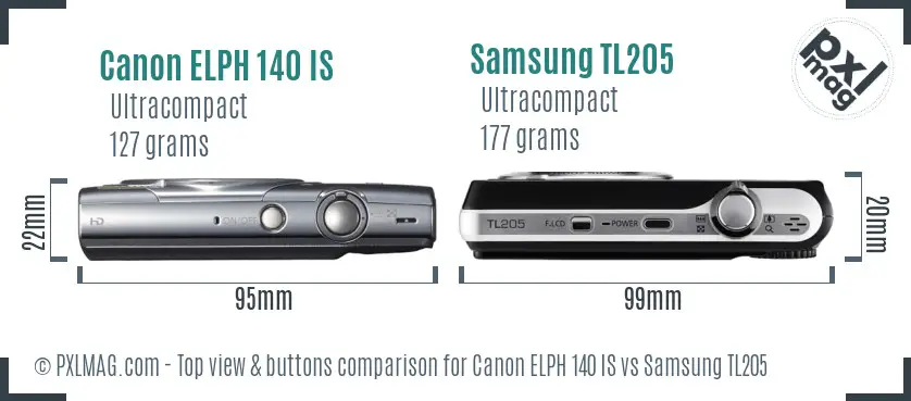 Canon ELPH 140 IS vs Samsung TL205 top view buttons comparison