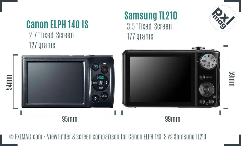 Canon ELPH 140 IS vs Samsung TL210 Screen and Viewfinder comparison