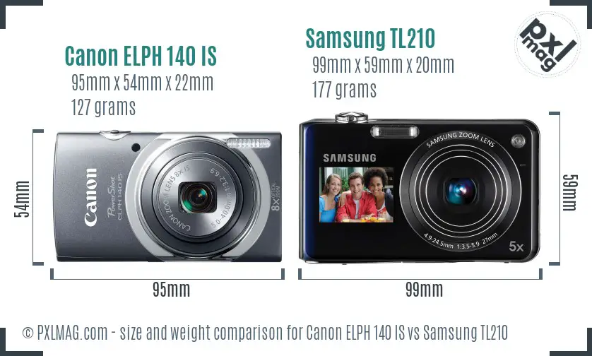 Canon ELPH 140 IS vs Samsung TL210 size comparison