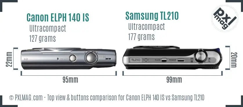 Canon ELPH 140 IS vs Samsung TL210 top view buttons comparison