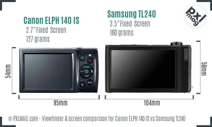 Canon ELPH 140 IS vs Samsung TL240 Screen and Viewfinder comparison