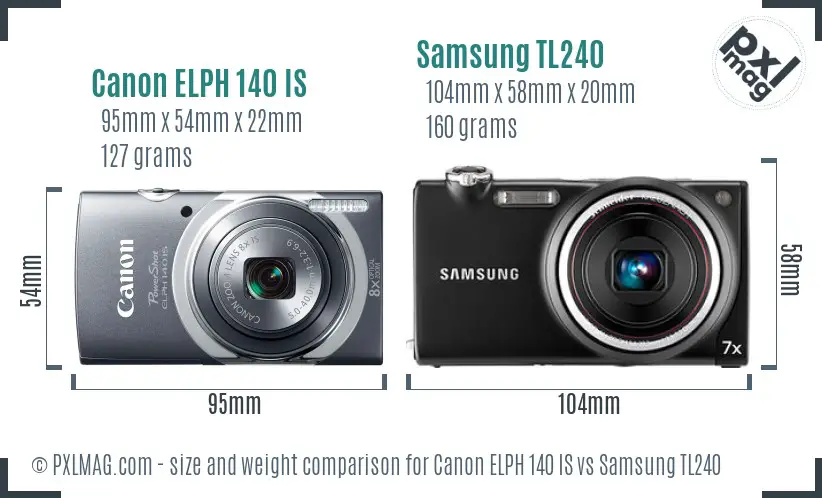 Canon ELPH 140 IS vs Samsung TL240 size comparison
