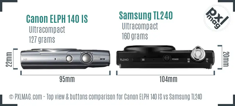 Canon ELPH 140 IS vs Samsung TL240 top view buttons comparison