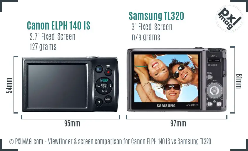 Canon ELPH 140 IS vs Samsung TL320 Screen and Viewfinder comparison