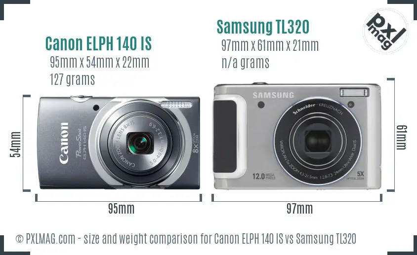 Canon ELPH 140 IS vs Samsung TL320 size comparison