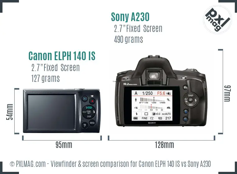 Canon ELPH 140 IS vs Sony A230 Screen and Viewfinder comparison
