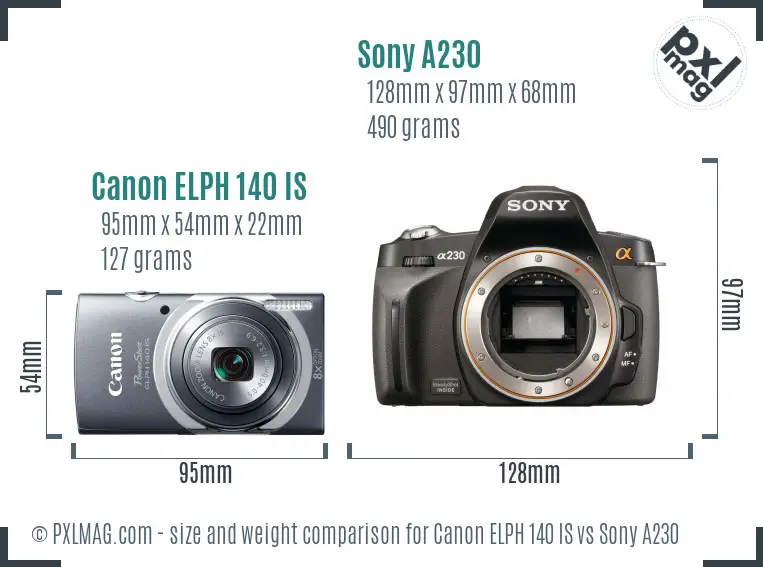 Canon ELPH 140 IS vs Sony A230 size comparison